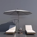 Outdoor White Lounge Chairs With Wooden Frame Umbrella And Small Side Table