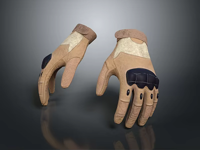 Beige Daily Use Gloves With Black Palm Reinforcement And Comfortable Finger Design 3d model