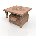 Traditional Architectural Wooden Table With Intricate Geometric Pattern And Drawer