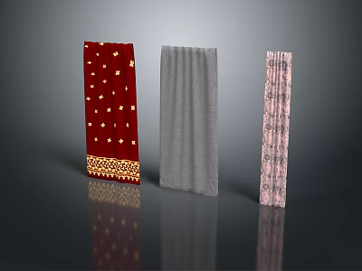 Red Gray Pink Fashion Scarves With Gold Star Solid And Floral Patterns 3d model