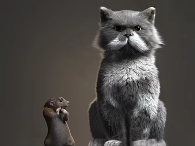 Gray Scaled Reptile Sitting With Small Mouse In Neutral Background Studio Shot 3d model