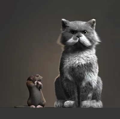 Gray Scaled Reptile Sitting With Small Mouse In Neutral Background Studio Shot 3d model