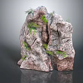 Natural Wood Stone Rock Formation With Green Foliage And Rough Surface Texture