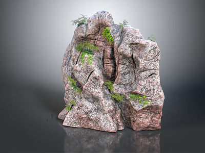 Natural Wood Stone Rock Formation With Green Foliage And Rough Surface Texture 3d model