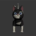 Cute Cartoon Style Black and White Cat with Blue Eyes Pink Nose Standing Pose