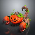 Halloween Decorative Scorpion Figure With Carved Pumpkin Body And Green Vines