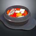 Korean Spicy Dolsot Bibimbap in Stone Pot with Tofu Egg Green Onions and Rice Cakes