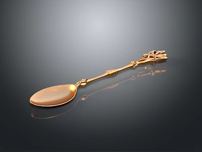 Golden Spoon With Intricate Decorative Handle For Home Elegant Dining Utensil 3d model