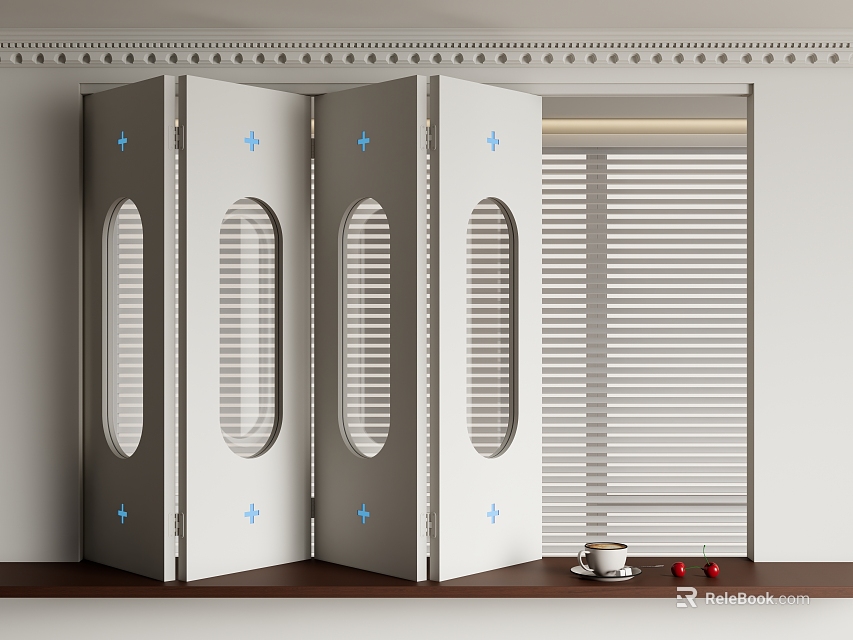 White Modern Casement Windows With Multiple Panels And Oval Glass Inserts 3d model 
