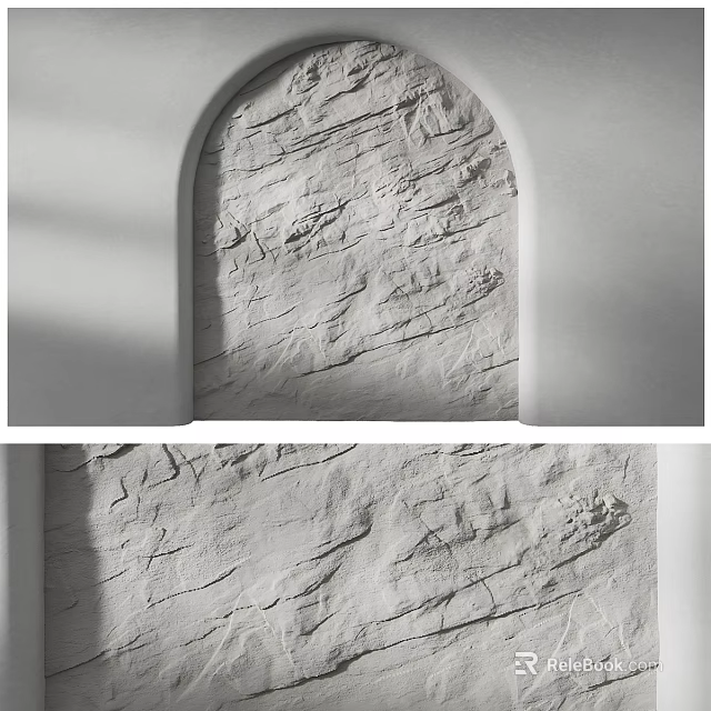 Minimalist White Textured Wall With Arched Design And Natural Rough Texture 3d model 