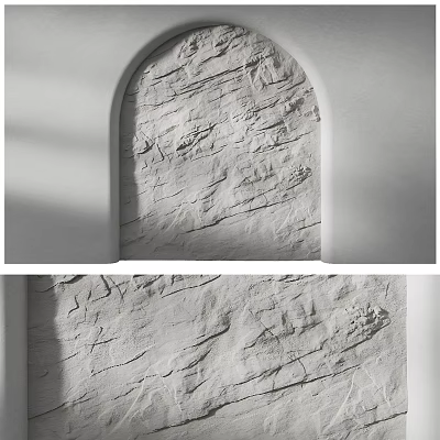 Minimalist White Textured Wall With Arched Design And Natural Rough Texture 3d model
