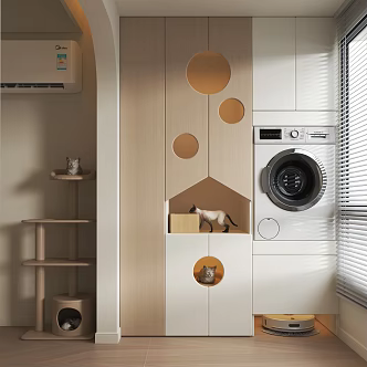 Modern Balcony Cat Climbing Rack Washing Machine Cabinet 3d model