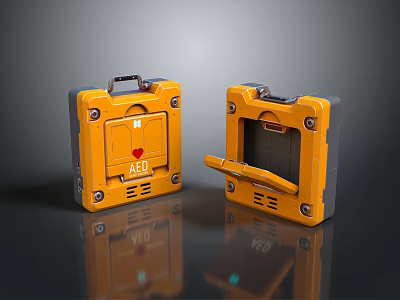 Industrial Yellow Storage Boxes In Display With Handles Open Closed Lids And Grilles 3d model