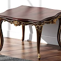 Classical Style Side Table With Dark Wooden Tabletop And Carved Gold Metal Legs