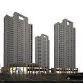 Modern Commercial Street with High Rise Buildings Ground Floor Shops and Parking Area