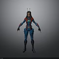3D Sci Fi Character Model In Blue Red Costume With Helmet And Standing Pose
