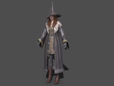 Game Movie Wizard Character With Pointed Hat Long Robe And Brown Boots 3d model