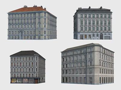 Various European Style Multistory Buildings With Different Roofs Windows And Facades 3d model