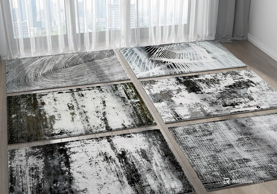 Modern Abstract Square Rugs With Black White Patterned Design And Texture 3d model 