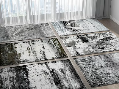 Modern Abstract Square Rugs With Black White Patterned Design And Texture 3d model