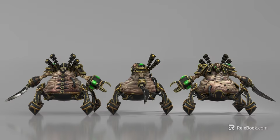 Mechanical Game Movie Character With Green Glowing Parts Multiple Legs And Armored Combat Design 3d model 