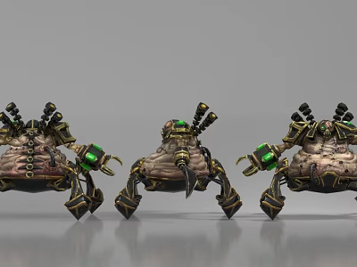 Mechanical Game Movie Character With Green Glowing Parts Multiple Legs And Armored Combat Design 3d model