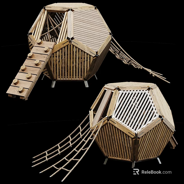Decorative Wooden Garden Hexagonal Structures with Ladder and Netting Design Details 3d model 