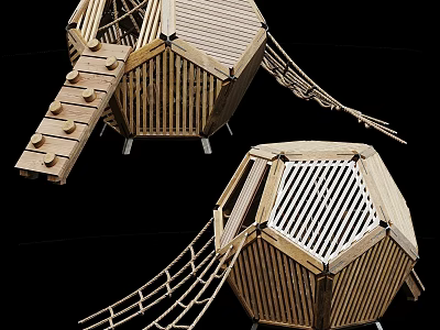Decorative Wooden Garden Hexagonal Structures with Ladder and Netting Design Details 3d model