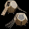 Decorative Wooden Garden Hexagonal Structures with Ladder and Netting Design Details
