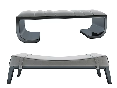 Modern Upholstered Benches With Curved And Straight Leg Designs In Black Grey Tones 3d model