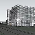 Modern High Rise Office Building With Glass Curtain Wall And Urban Landscaping In Sunlight