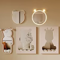 Decorative Animal Shaped Mirrors Bear Round and Giraffe Designs on Beige Wall for Kids Room