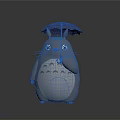 Cute 3D Totoro Character Holding Blue Umbrella With Green Hat Against Gray Background