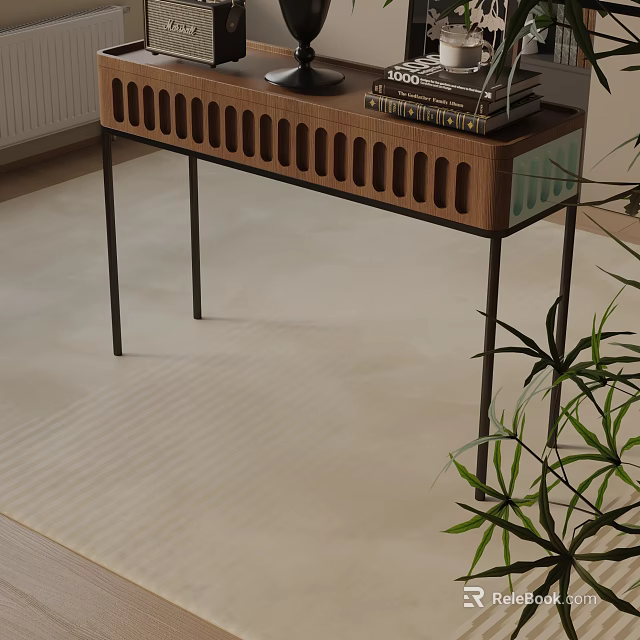 Modern Entryway Console Table With Wooden Top And Metal Legs For Home Decor 3d model 