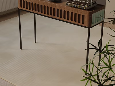 Modern Entryway Console Table With Wooden Top And Metal Legs For Home Decor 3d model