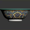 Colorful Hand Carved Ceramic Basin With Intricate Geometric Patterns And Vibrant Designs