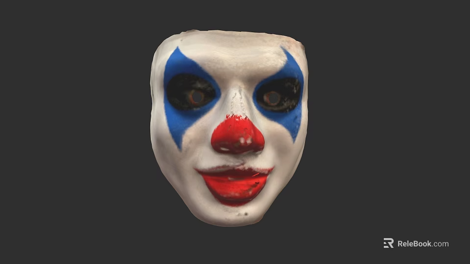 White Faced Clown Mask With Blue Eye Makeup Red Nose And Red Lips 3d model 