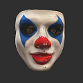 White Faced Clown Mask With Blue Eye Makeup Red Nose And Red Lips
