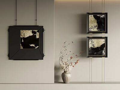 Modern Interior With Black Framed Wall Art And Decorative Vase Arrangement 3d model
