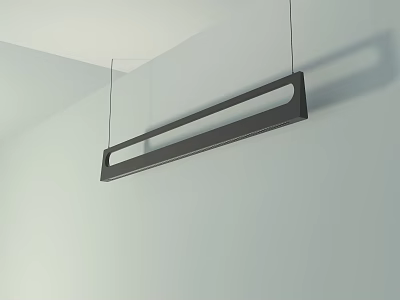 Modern Rectangular Black Pendant Light Hanging In Minimalist Interior With White Wall And Ceiling 3d model