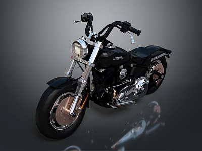 Classic Black Motorcycle Static Display with Chrome Headlight Leather Seat Shiny Engine and Reflective Surface 3d model