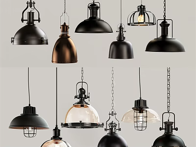Various Pendant Lights in Metal Glass Shades Industrial Modern Design for Dining Living Areas 3d model