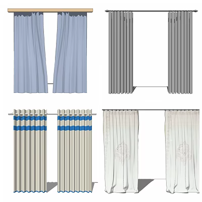 Curtains In Various Colors And Patterns Including Blue Gray Beige Stripes For Home Decor 3d model