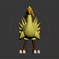 Yellow Fantasy Creature 3D Character Design With Feathers Beak Purple Eyes And Legs