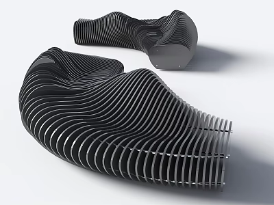 Wavy Striped Metal Landscape Seats with Modern Sculptural Design for Outdoor Decoration 3d model