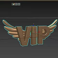 3D VIP Text Design With Golden Wings On Black Background