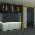 Hotpot Restaurant Interior With Black Grid Decoration Yellow Lighting And Patterned Pillar