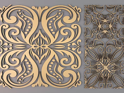 Intricate Golden Carved Patterns With Symmetrical Design Floral Elements And Scroll Details 3d model