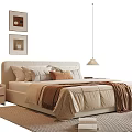 Cozy Modern Double Bed With Nightstand Table Lamp Wall Art And Pendant Lights