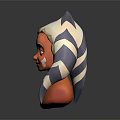 Ahsoka Tano 3D Sculpture Bust With Orange Skin Blue White Striped Montrals And Facial Markings